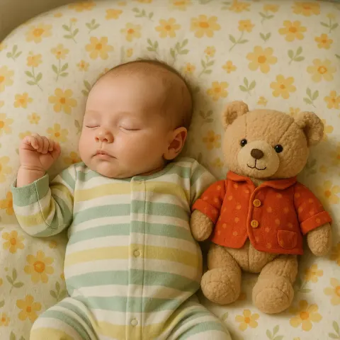 Newborn Lies Peacefully Asleep on a Soft Mattress