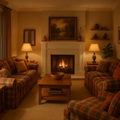 Cozy Living Room with Plaid Furniture