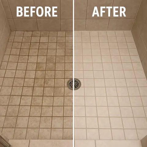Tiled Shower Floor Split into "Before" and "After" Sections