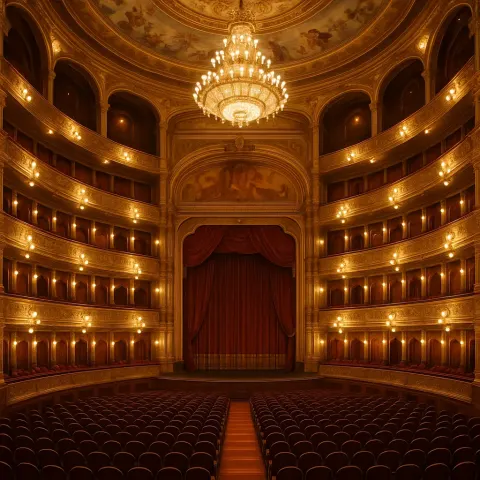 Lavishly Adorned Interior of Teatro Colón Highlighted by Intricate Classical