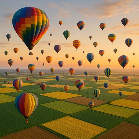 Countless Brightly Colored Hot Air Balloons Drift Serenely