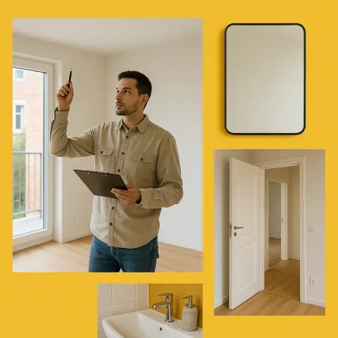 Collage Showing a Person Inspecting a Room