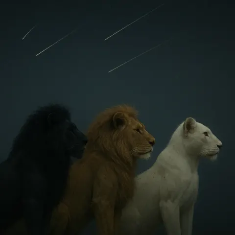 Three Distinct Lions—the First with an Athletic Build