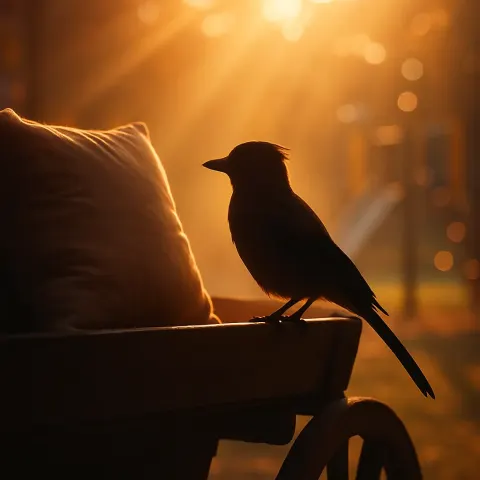 Jay Perches by a Pillow on an Oxcart