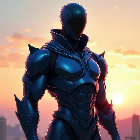 Sleek Anime Warrior in Iridescent Onyx Armor