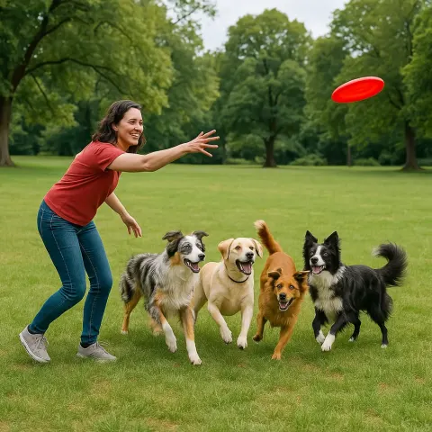 Woman Is Throwing a Vibrant Red Frisbee in the Direction