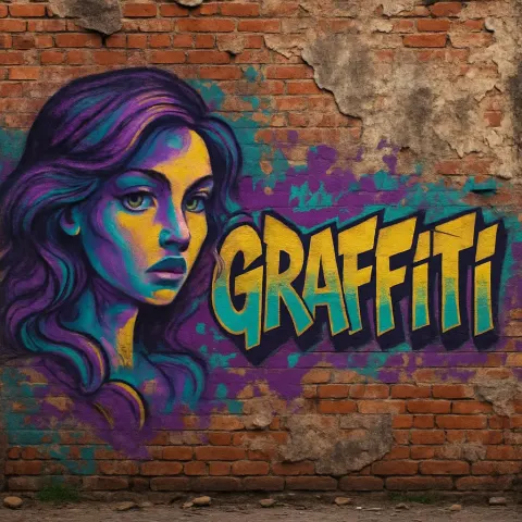 Scarred Brick Wall Serves as the Canvas for Striking Graffiti