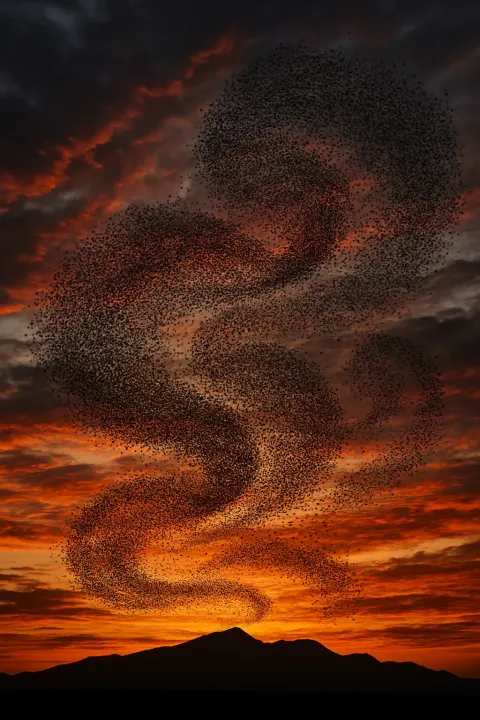 Vast Flock of Thousands of Starlings Forms Dynamic
