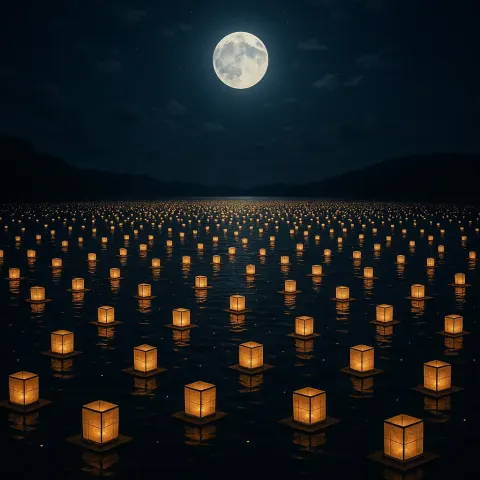 Immense Flotilla of Countless Tiny Paper Lanterns Drifts Serenely