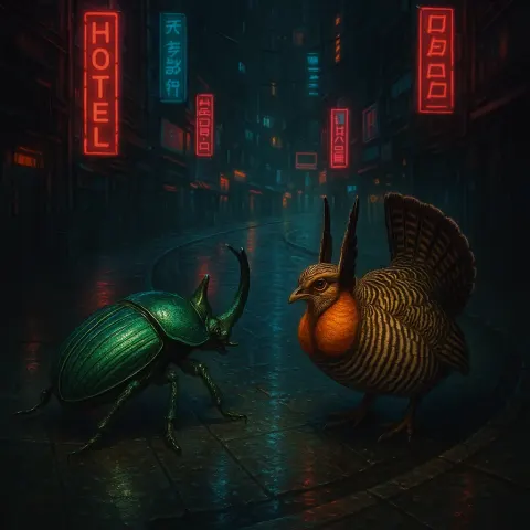 Futuristic Cyberpunk Streets Glisten with Neon Signs and Rain