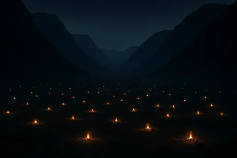Many Distant Campfires Twinkle Like Fallen Stars Across a Vast