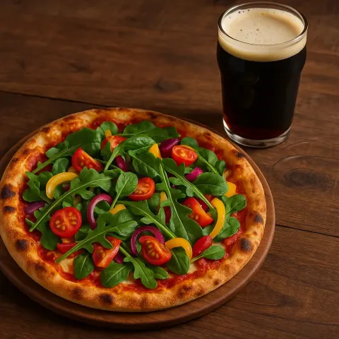 Freshly Made Pizza Topped with Greens