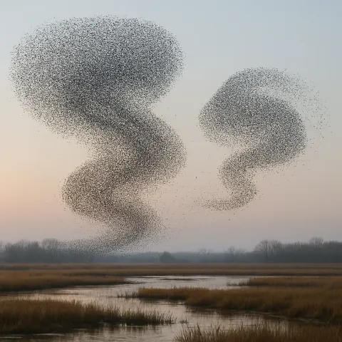 Immense Flock of Thousands of Starlings Creates