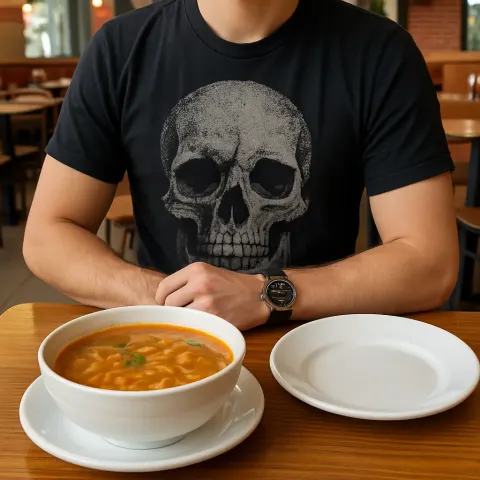Person Sitting at a Table in a Casual Restaurant