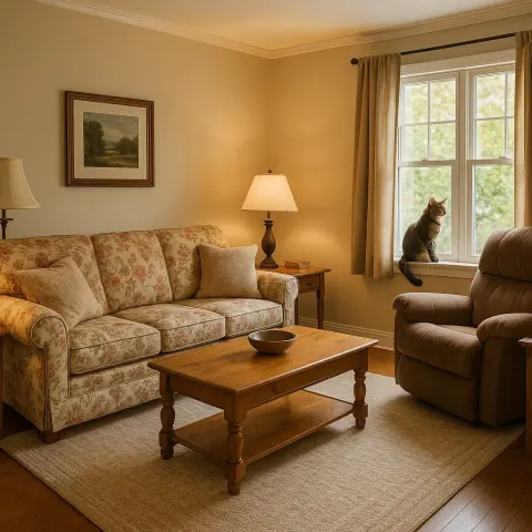 Cozy Living Room with Floral-patterned Sofa