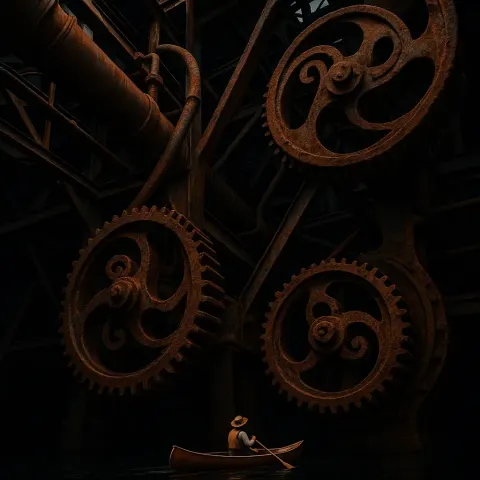 Off-center Canoe Is Dwarfed by Coolly Side-lit