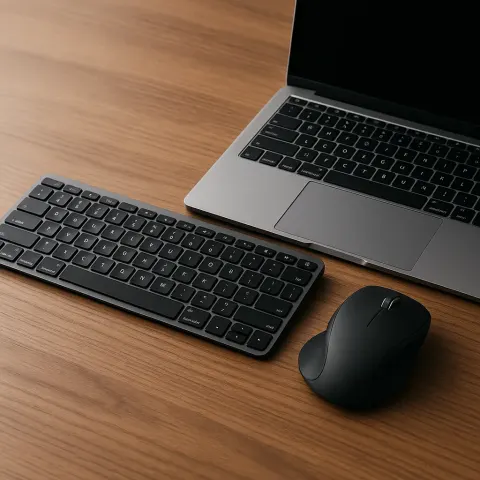 Modern Laptop Sits on a Wooden Desk