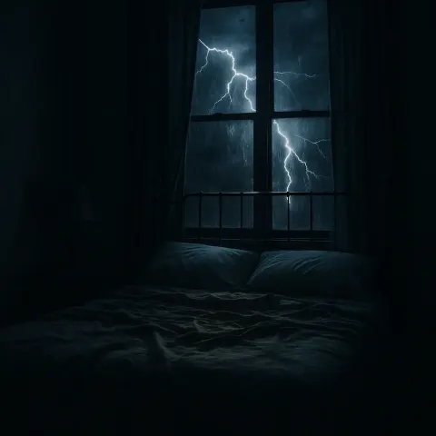 Turbulent Night with Flashes of Lightning Casting Eerie
