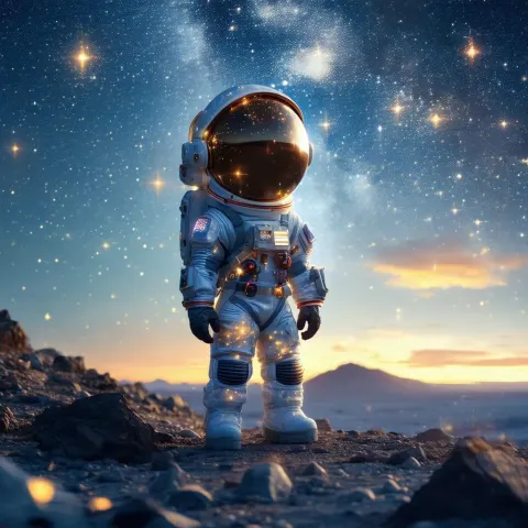 Adorable Space Explorer Under Glowing Stars