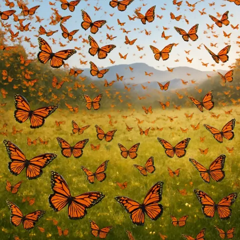Thousands of Vibrant Monarch Butterflies Flutter in a Dense Cloud