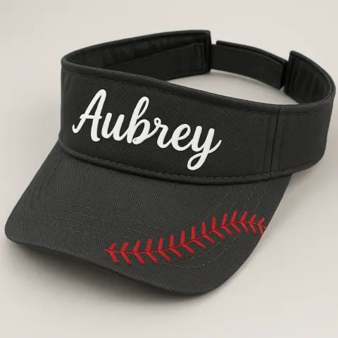 Dark Gray Visor with the Name "Aubrey" in White Script