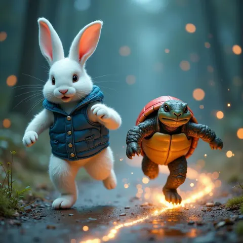 Turtle Beats Rabbit at Magical Finish Line