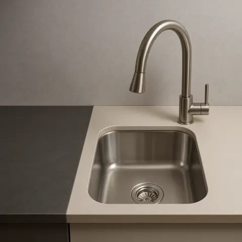 Kitchen Design Displaying a Stainless Steel Sink Paired