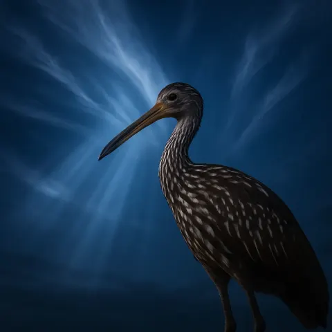 Streaked White Limpkin Beneath Wispy Cirrus Clouds