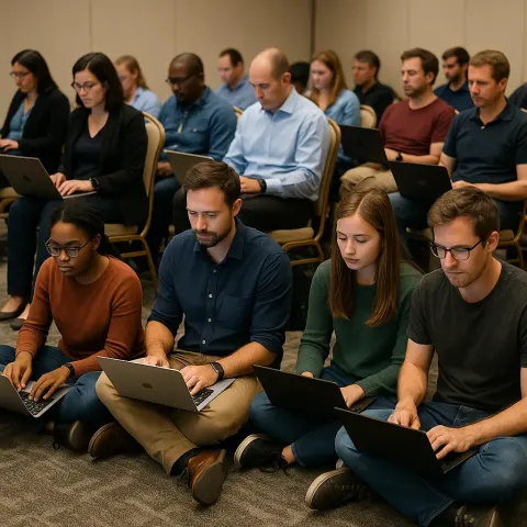 People Sitting on the Floor and Chairs in a Conference