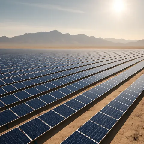 Sprawling Array of Solar Panels Glints