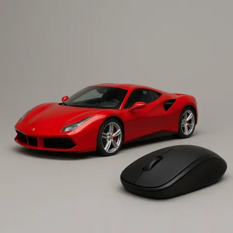Vibrant Red Sports Car Positioned Beside an Elegant