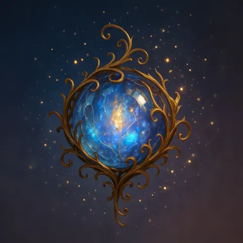 Portray a Radiant Crystal Sphere Surrounded by Ornate Golden Tendrils