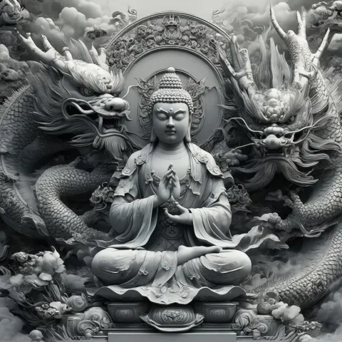 Stone Buddha Battling a Dragon in Manga