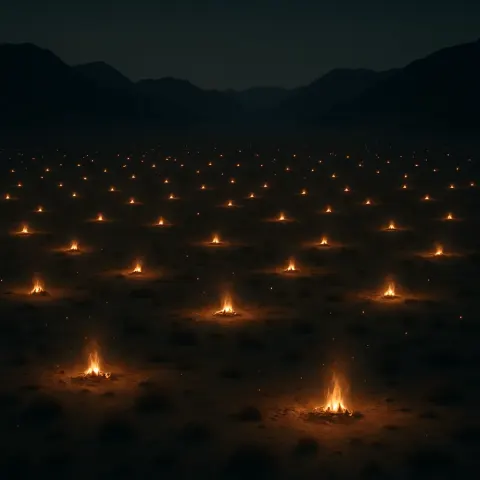Countless Distant Campfires Flicker Like Scattered Stars Across a Vast