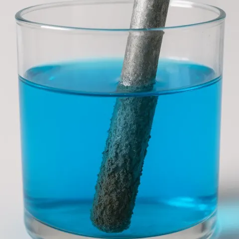 Lead Rod Submerged in a Blue Solution of Copper Nitrate