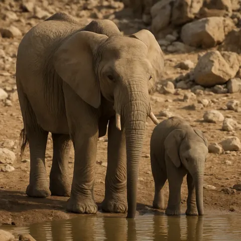 Adult Elephant and a Baby Elephant