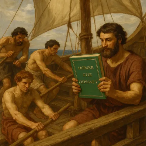 Classical Artwork Depicting Sailors on a Wooden Ship