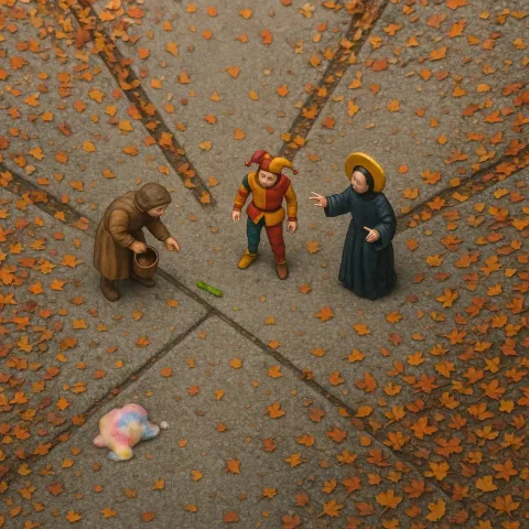 Radiating Lines Formed by Colorful Fallen Leaves on Autumnal Sidewalks