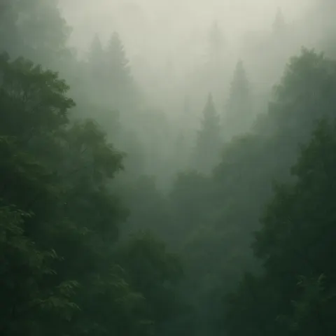Mist-shrouded Greenery Conceals the Forest