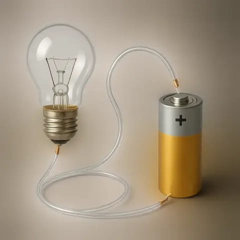 Transparent Plastic Wiring Setup Connecting a Battery to an Unlit