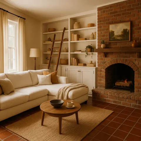 Cozy Living Room with a White Sectional Sofa