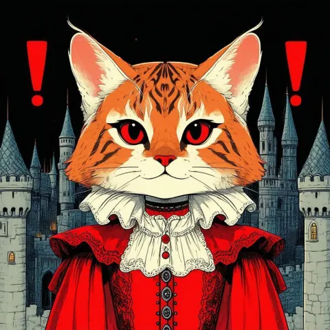 Storybook Bobcat in Red Before Dark Castle