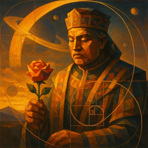 Mythological Artisan-ruler with a Contemplative Round Face