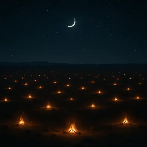 Multitude of Distant Campfires Twinkle Like Fallen Stars