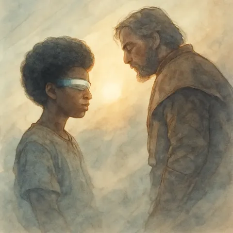 Meditative Teenage Thinker—distinguished by a Rounded Afro and a Subtly