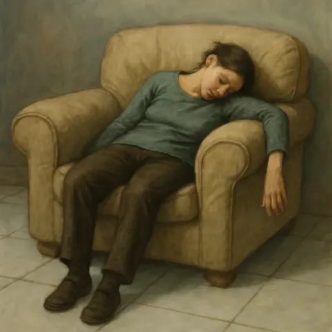 Tired Individual Was Embraced by the Soft Armchair