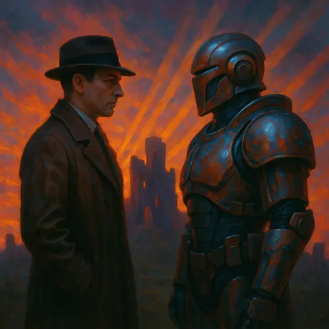 Figure in an Early 20th-century Trench Coat and a Companion