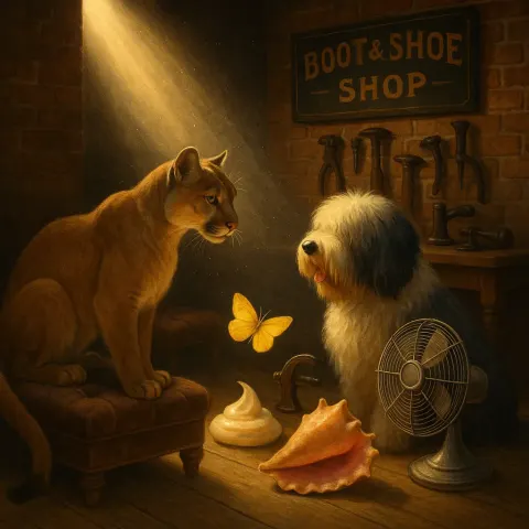 Single Sunbeam Penetrates the Darkness of an Old Shoe Shop