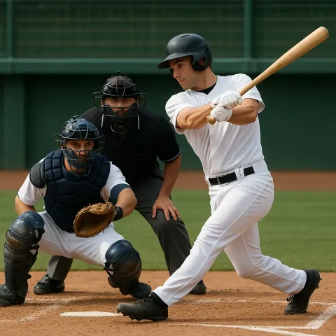 Baseball Player in a White Uniform Swings a Bat