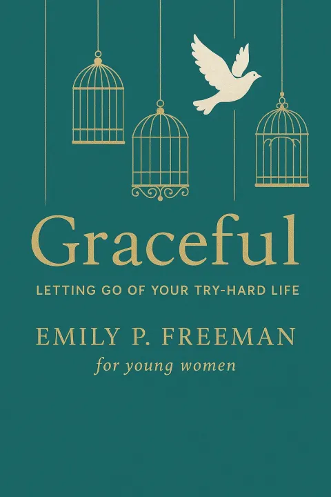 Teal Book Cover with Hanging Birdcages